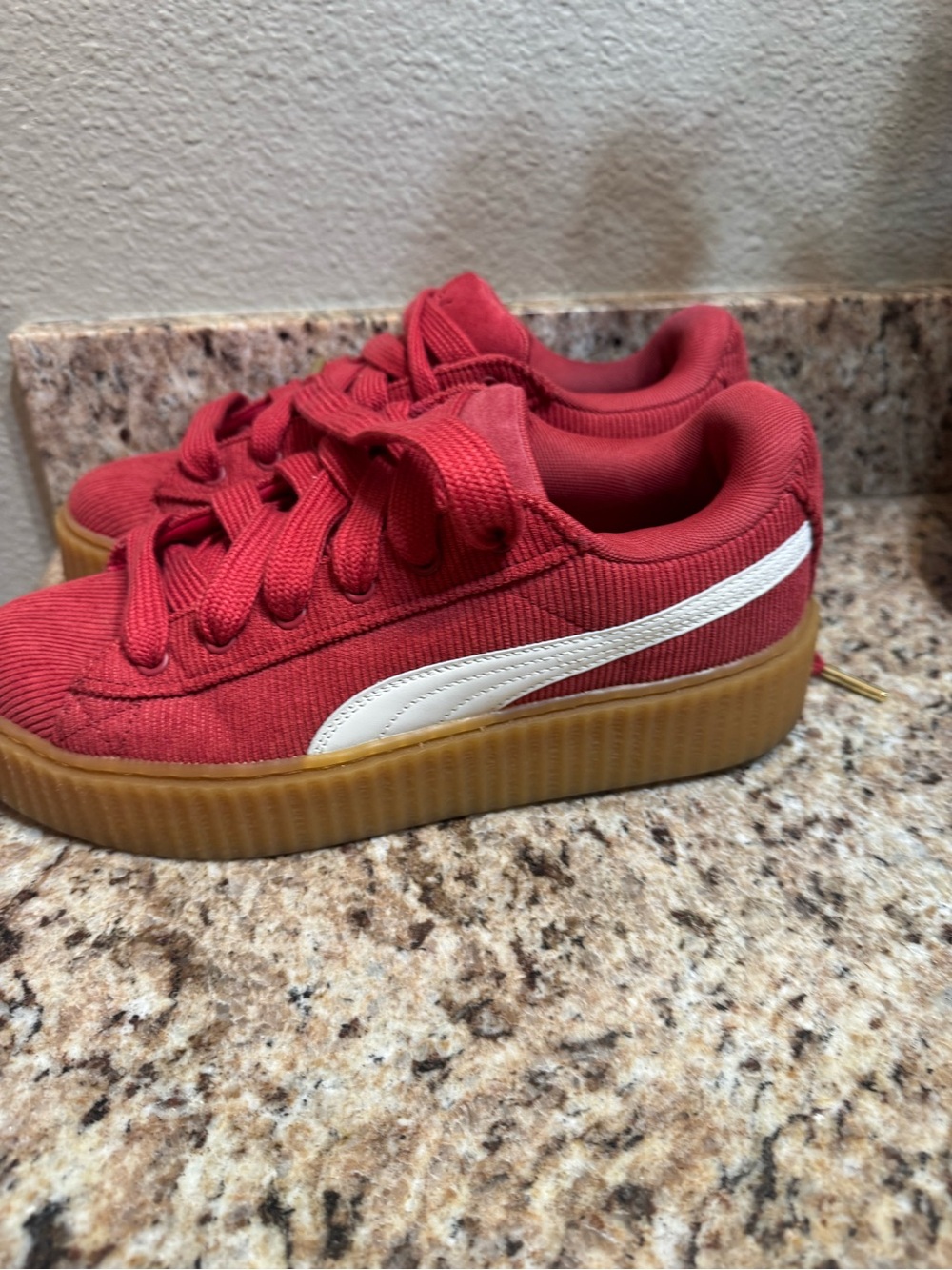 Puma Red Low-Top Sneakers with White Formstrip and Gum Platform